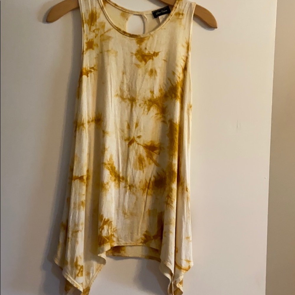 Gold tie dyed asymmetrical tank top